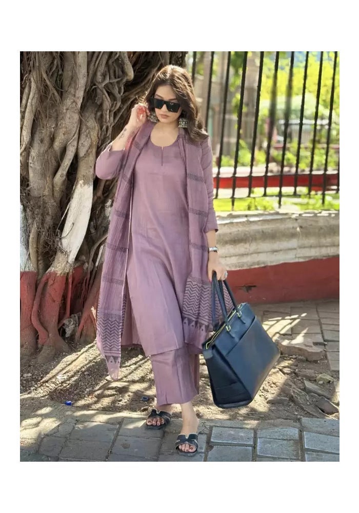 Malishka Export Viscose Solid Straight Kurta Pant With Dupatta for Women - Image 1